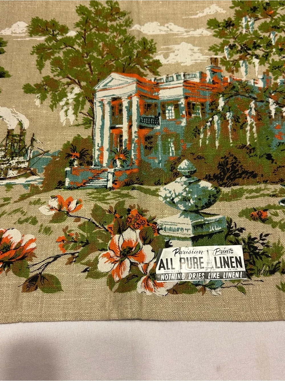 Vintage All Pure Linen Decorative  southern plantation hand towel